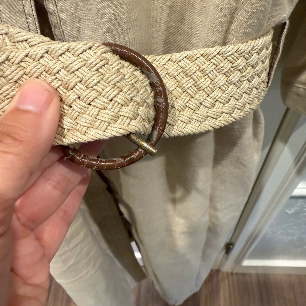 Tahari linen blend safari style  Button-Up Belted Dress - Picture 6 of 9